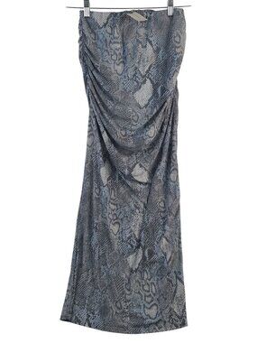 Maeve Anthropologie Light Blue Snake Print Draped Midi Skirt Size S